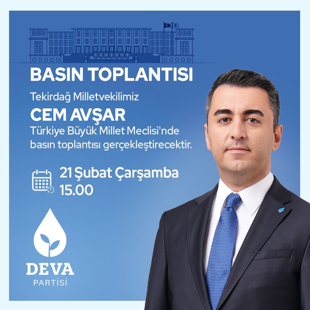 Tekirdağ Milletvekili Cem Avşar, TBMM'de basın toplantısı düzenleyecek.