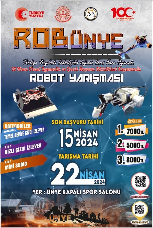 Ünye İlçesi, 23 Nisan Ulusal Egemenlik ve Çocuk Bayramı'na özel RobÜnye Robot Yarışması düzenliyor