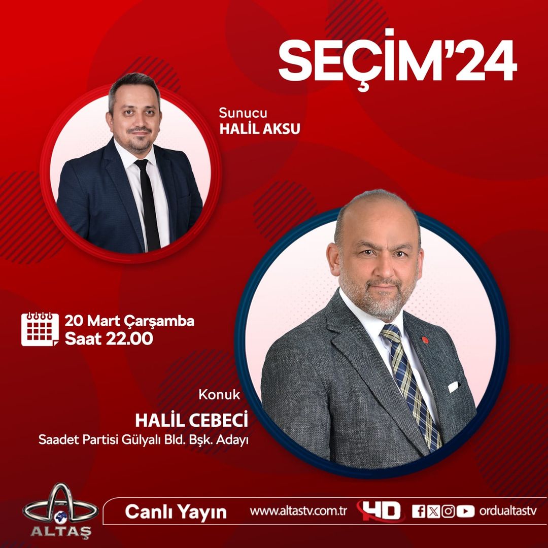 Saadet Partisi Gülyalı Belediye Başkan Adayı Halil Cebeci, SEÇİM'24 programında projelerini anlatacak.